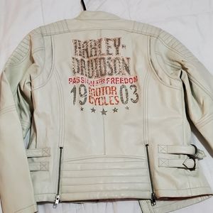 NWT Harley Davidson White Orange Leather Riding Jacket Size Medium